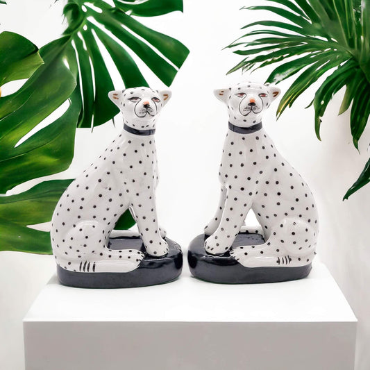 Pair of Hand Painted Porcelain Sitting Leopards image 0