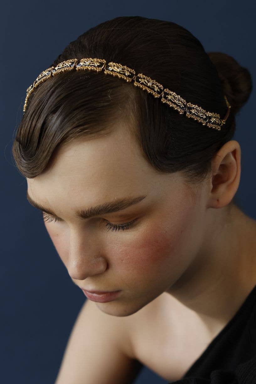 Baroque Black Enamel, 18k Gold Plated with Crystals Filigree Choker