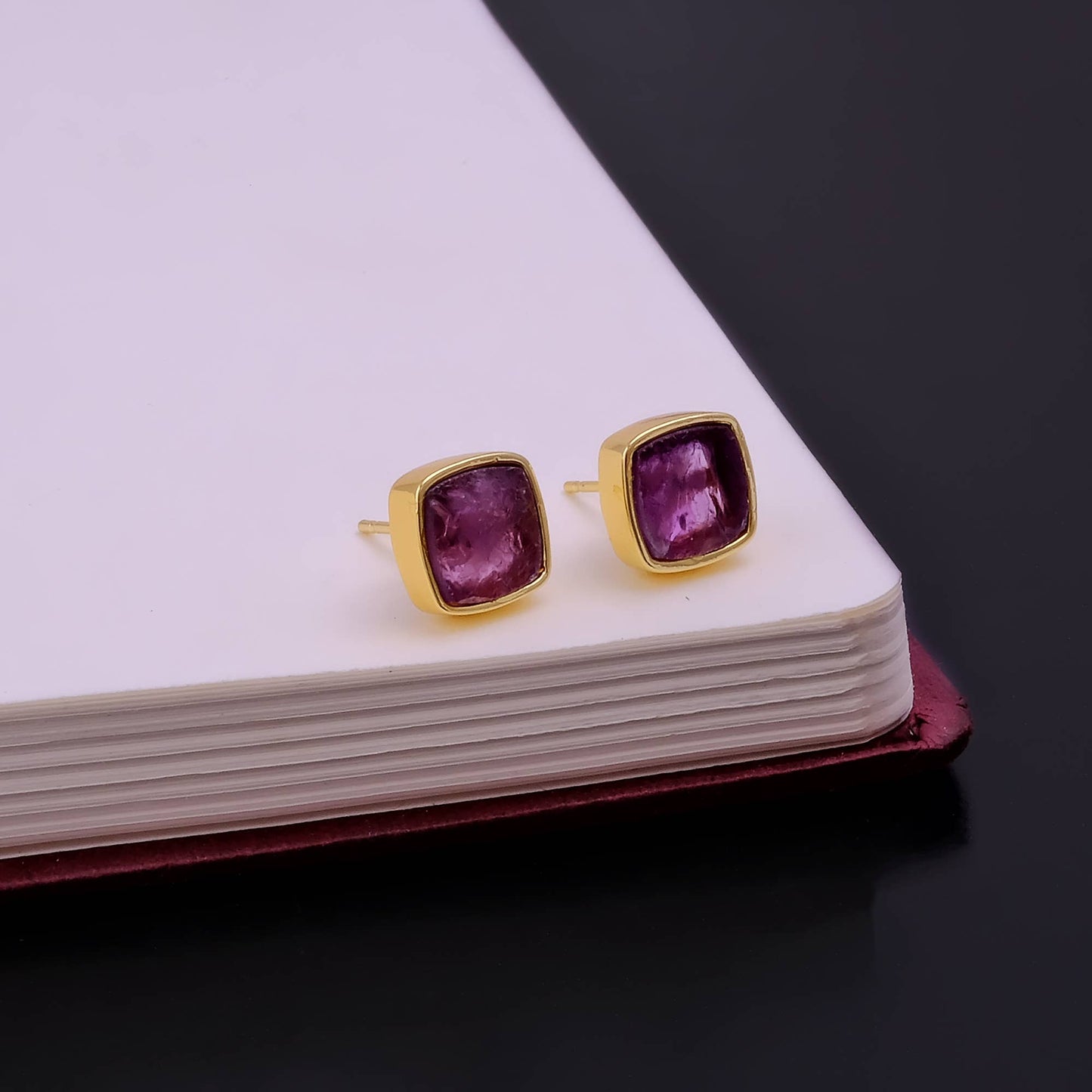 Raw Amethyst Gold Plated Stud Earrings