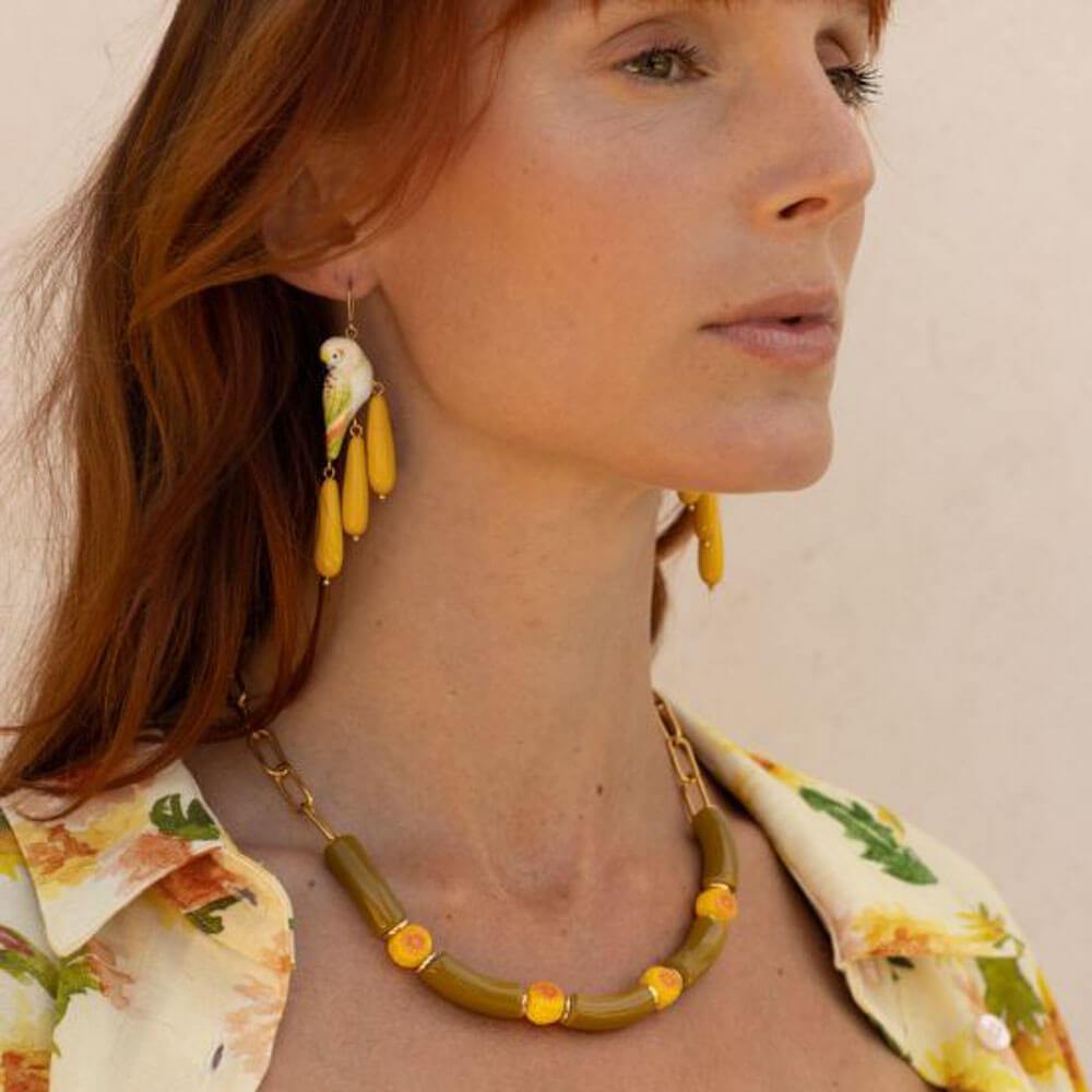 Nach Bijoux Hand-Painted Porcelain Budgie Dangle Earrings image 2