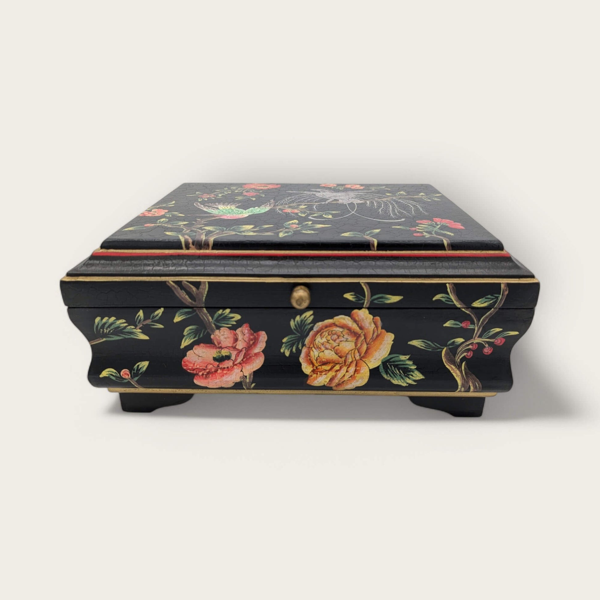 Handpainted Black Folk Art Wooden Jewellery Box image 2