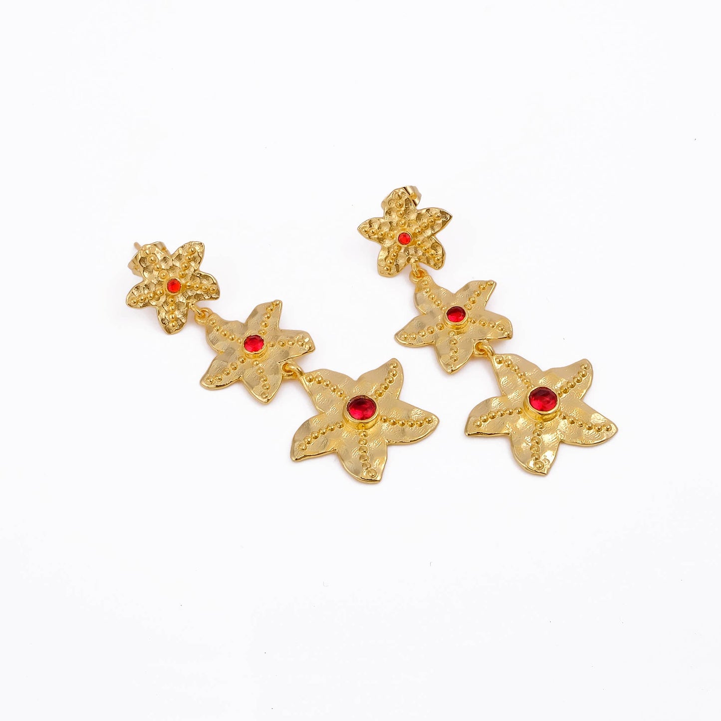 Elegant Garnet Quartz Starfish Handmade Drop Earrings