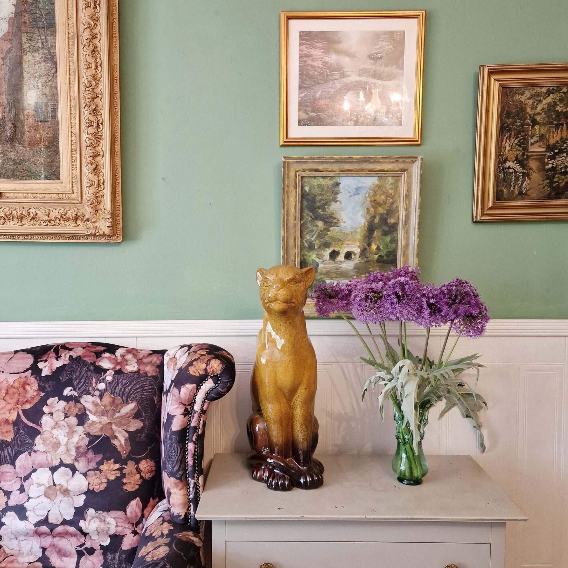 Large Ceramic Sitting Leopard Figure image 0