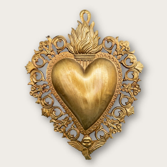 Antique Inspired Hanging Sacred Heart, Gold Tin