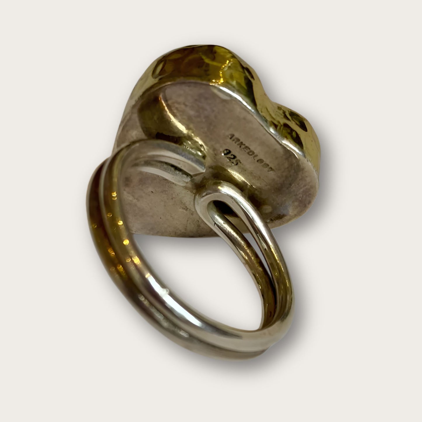 Antiqued Gold Love Heart Adjustable Ring with Pearl