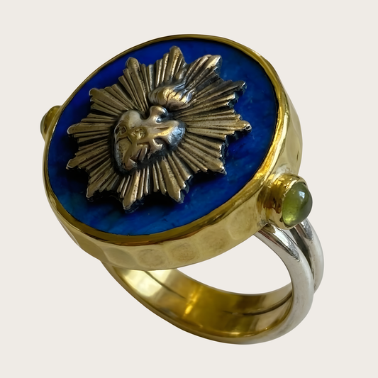 Antiqued Brass Embossed Sacred Heart Round Adjustable Ring