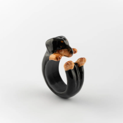 Nach Mochi Style Porcelain Ring - The Dachshund, Handmade, Hand Painted