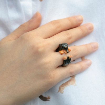 Nach Mochi Style Porcelain Ring - The Dachshund, Handmade, Hand Painted