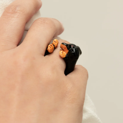 Nach Mochi Style Porcelain Ring - The Dachshund, Handmade, Hand Painted