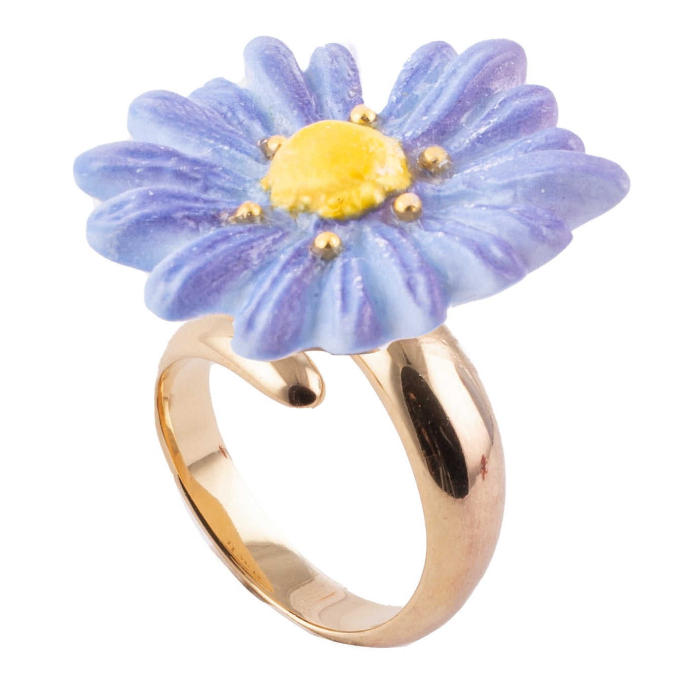 Nach Purple Anemone Flower Porcelain Adjustable Ring, Handmade, Hand Painted