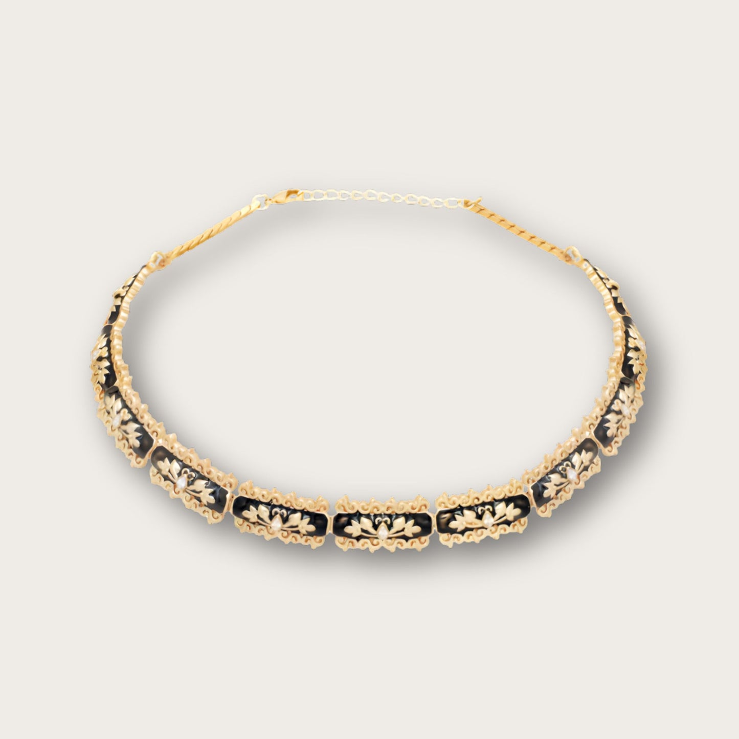 Baroque Black Enamel, 18k Gold Plated with Crystals Filigree Choker
