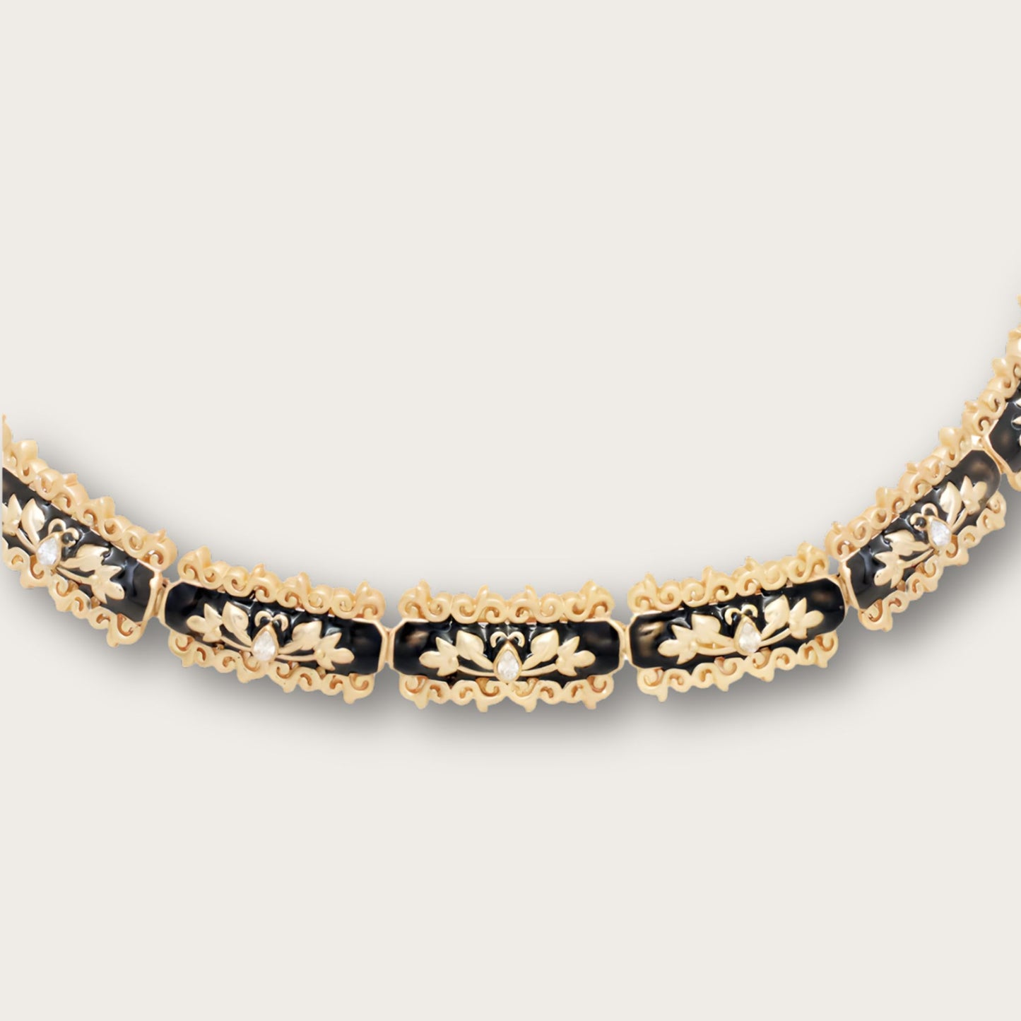 Baroque Black Enamel, 18k Gold Plated with Crystals Filigree Choker