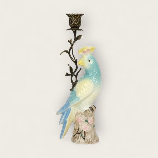Exotic Bird Ceramic Candle Holder with Ornate Branch Detail
