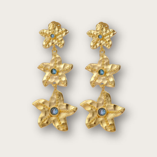 Blue Topaz Quartz Stud Ocean-Inspired Starfish Earrings