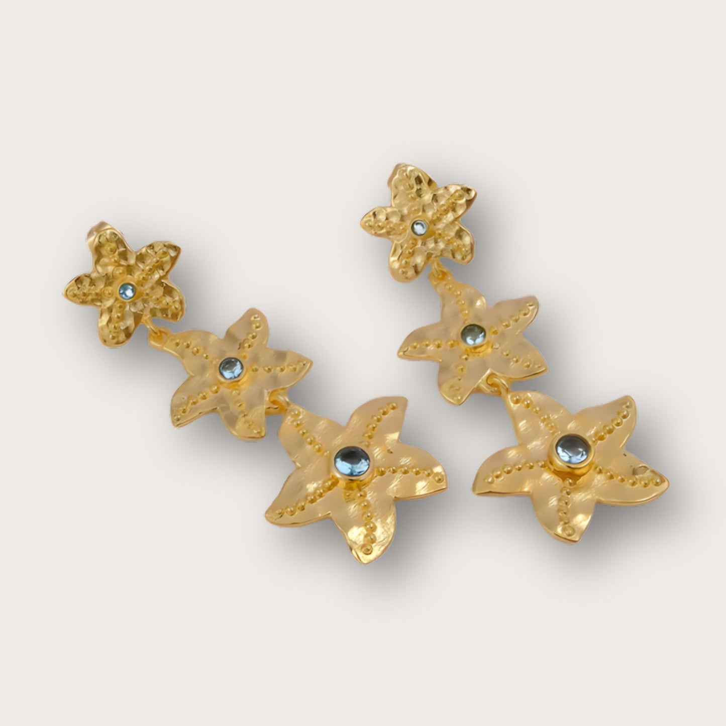Blue Topaz Quartz Stud Ocean-Inspired Starfish Earrings