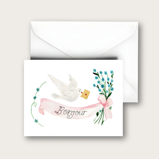 Bonjour Dove Blank Greeting Card