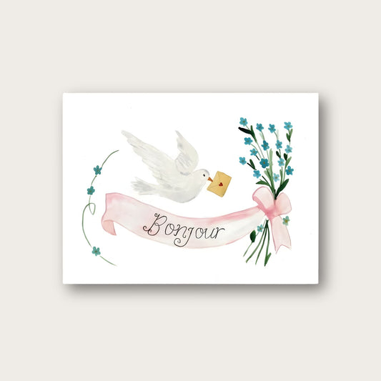 Bonjour Dove Blank Greeting Card