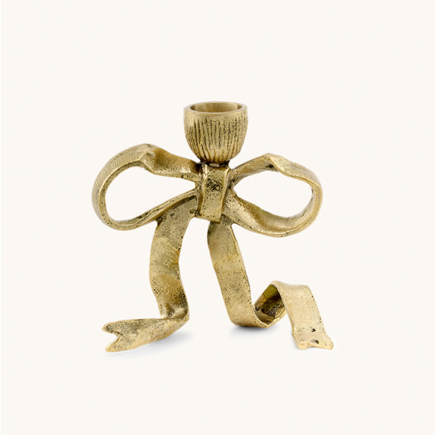 Brass Ribbon Bow Candle Holder