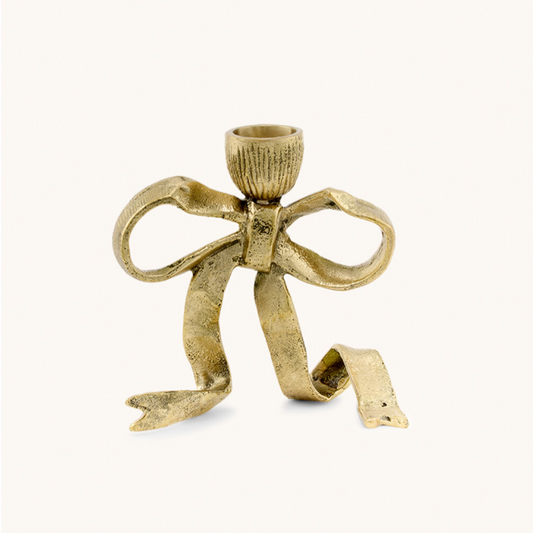 Brass Ribbon Bow Candle Holder