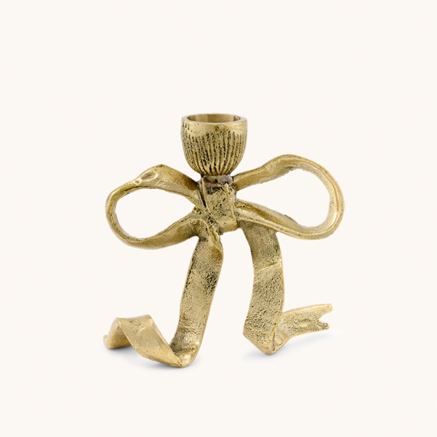 Brass Ribbon Bow Candle Holder