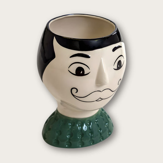 Ceramic Moustache Doodle Man's Face Vase