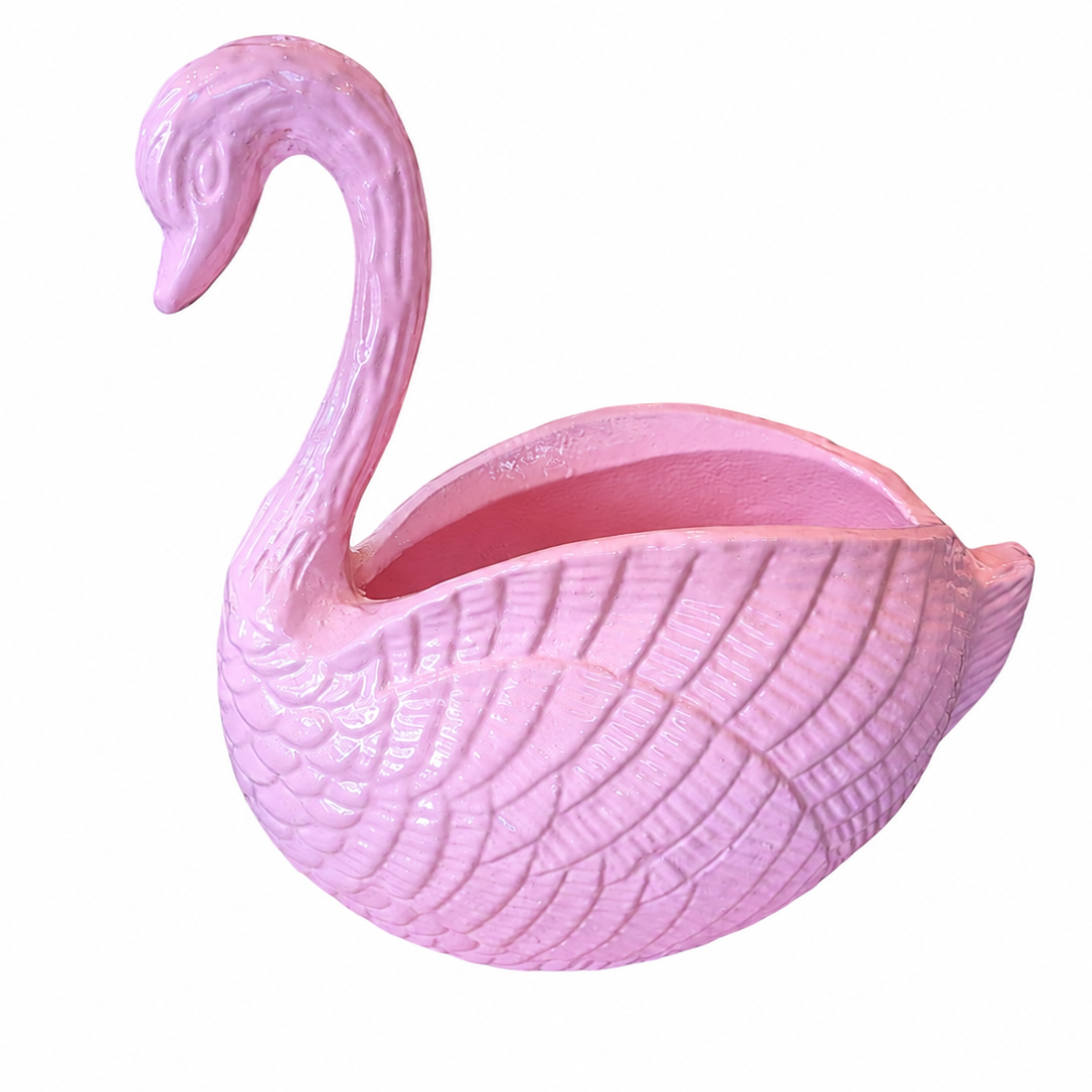 Swan Metal Flower Pot Planter, Pink