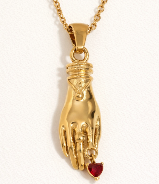Mano-Figa Hand and Heart Necklace, 18k Gold Plated