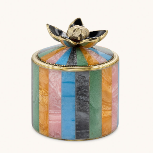 Large Multi Striped Circus Trinket Box, Brass and Resin