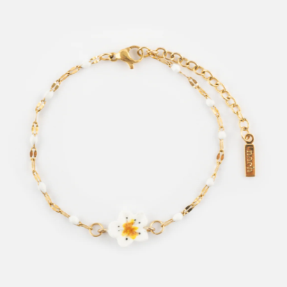 Nach Harvest Time Pear Blossom Flower Porcelain Bracelet, Handmade Hand Painted