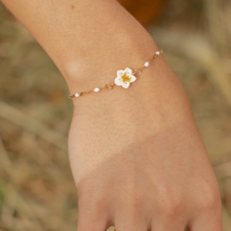 Nach Harvest Time Pear Blossom Flower Porcelain Bracelet, Handmade Hand Painted