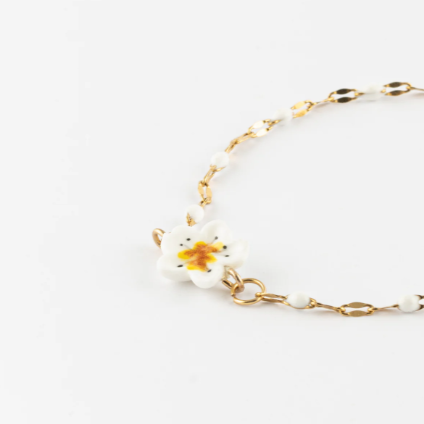 Nach Harvest Time Pear Blossom Flower Porcelain Bracelet, Handmade Hand Painted