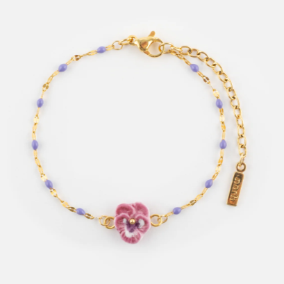 Nach Figs & Flowers Pansy Porcelain Bracelet, Handmade Hand Painted