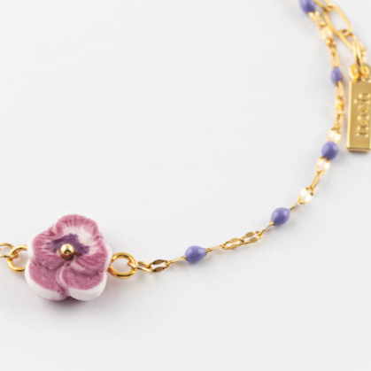 Nach Figs & Flowers Pansy Porcelain Bracelet, Handmade Hand Painted