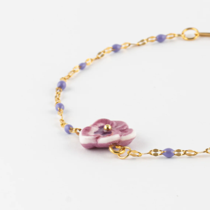 Nach Figs & Flowers Pansy Porcelain Bracelet, Handmade Hand Painted