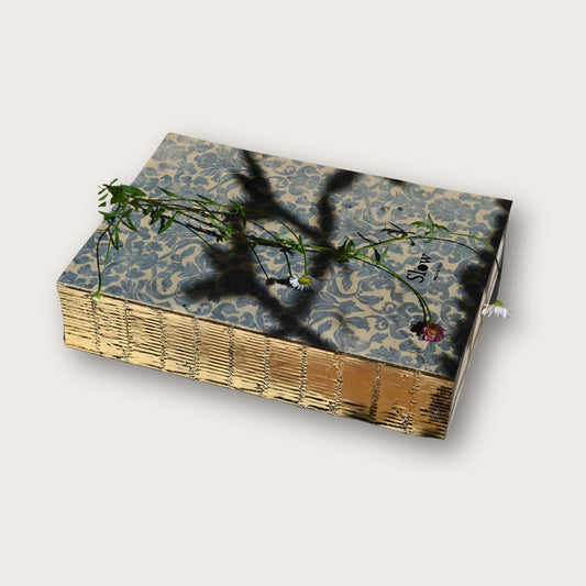 Double Sized Handmade Blue Damask Notebook with Gold Leaf