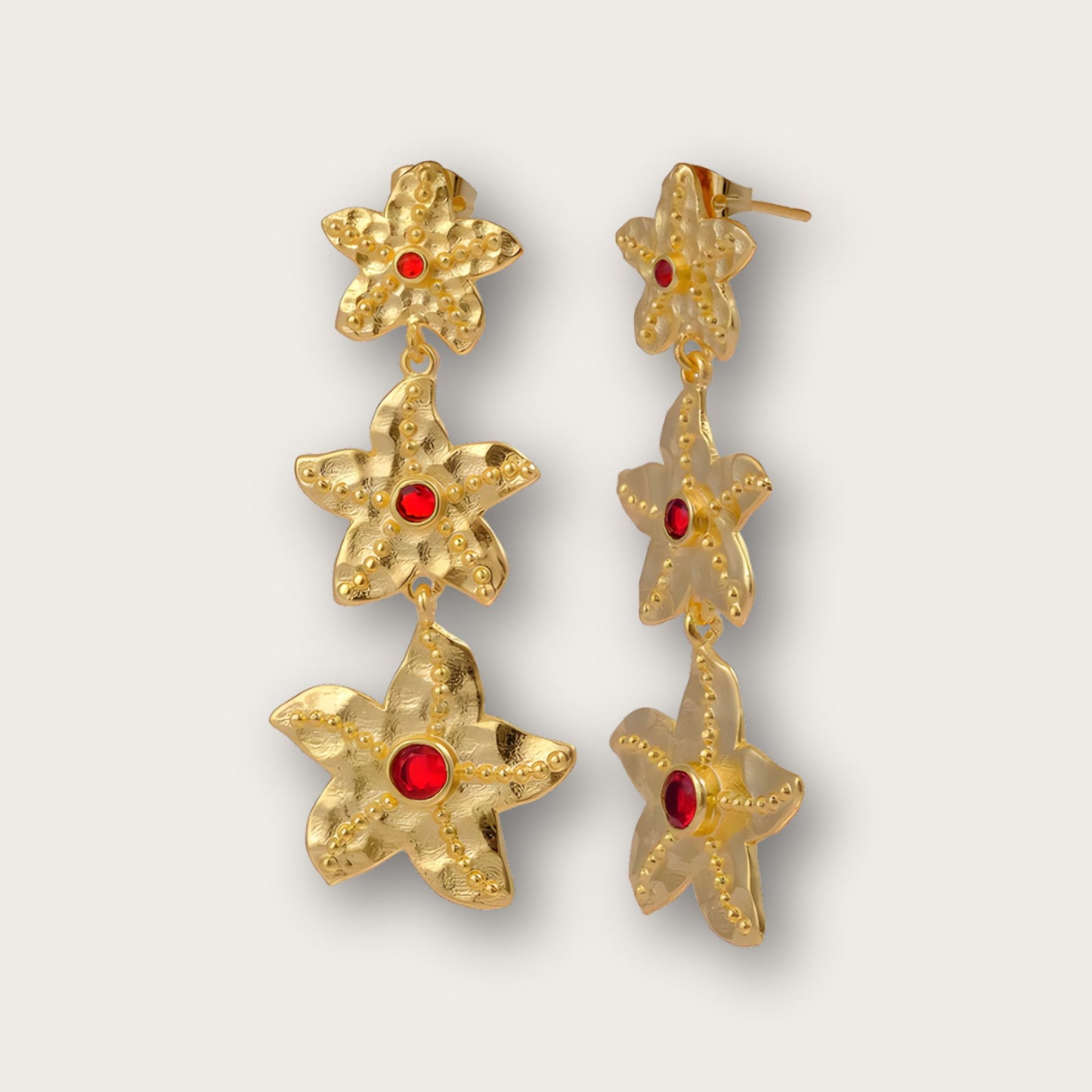 Elegant Garnet Quartz Starfish Handmade Drop Earrings