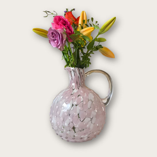 Embossed Pink Dappled Glass Water Jug