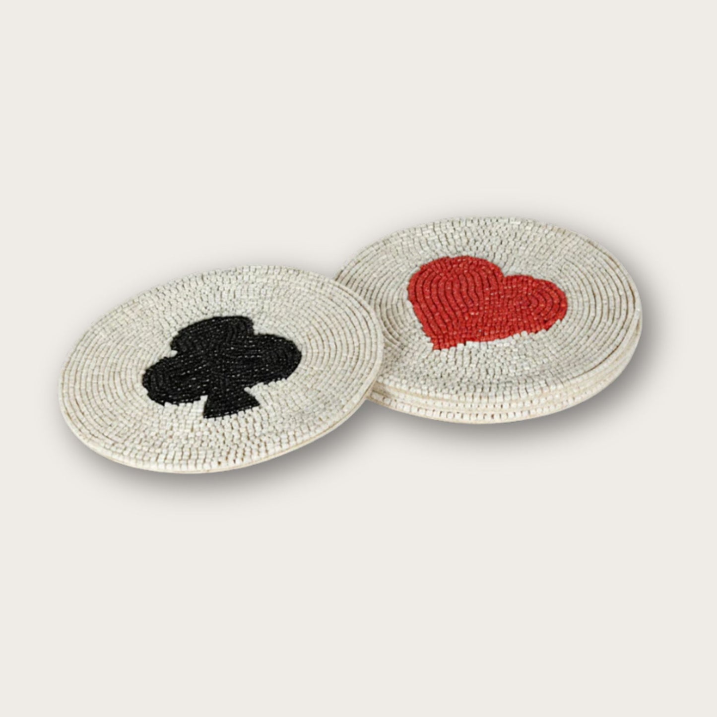 Four Suits of Playing Cards, Glass Beaded Coasters, Set of Four