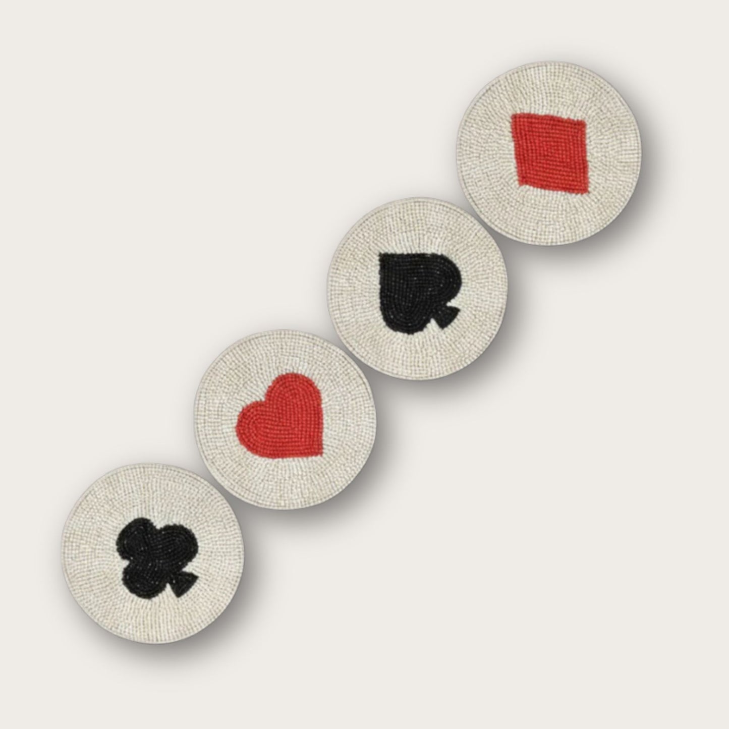 Four Suits of Playing Cards, Glass Beaded Coasters, Set of Four