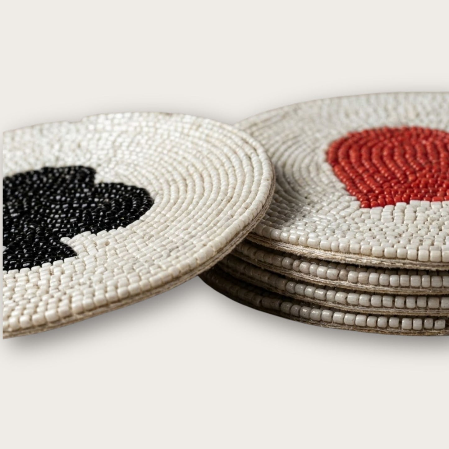 Four Suits of Playing Cards, Glass Beaded Coasters, Set of Four