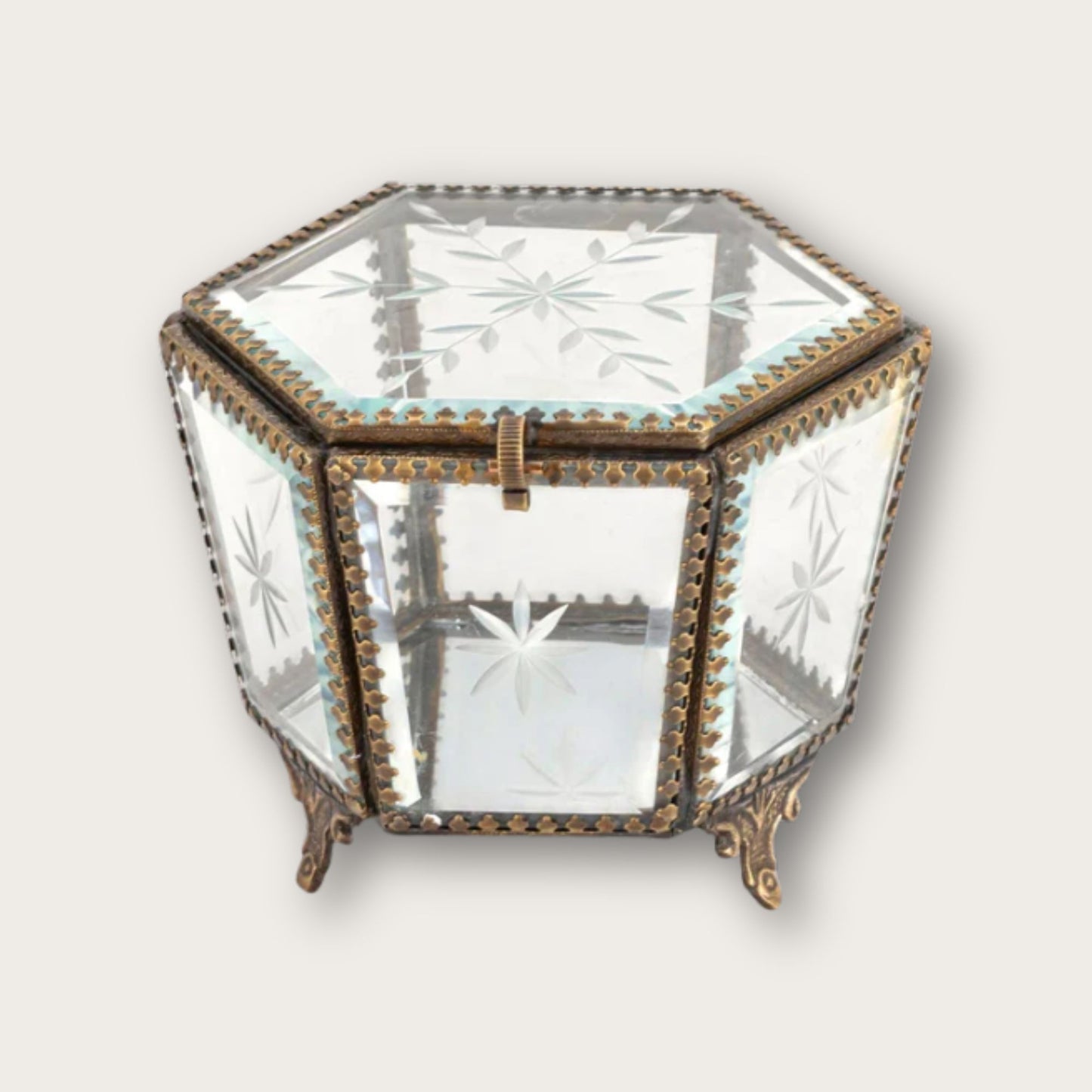 French Victorian Style Etched Clear Trinket Box
