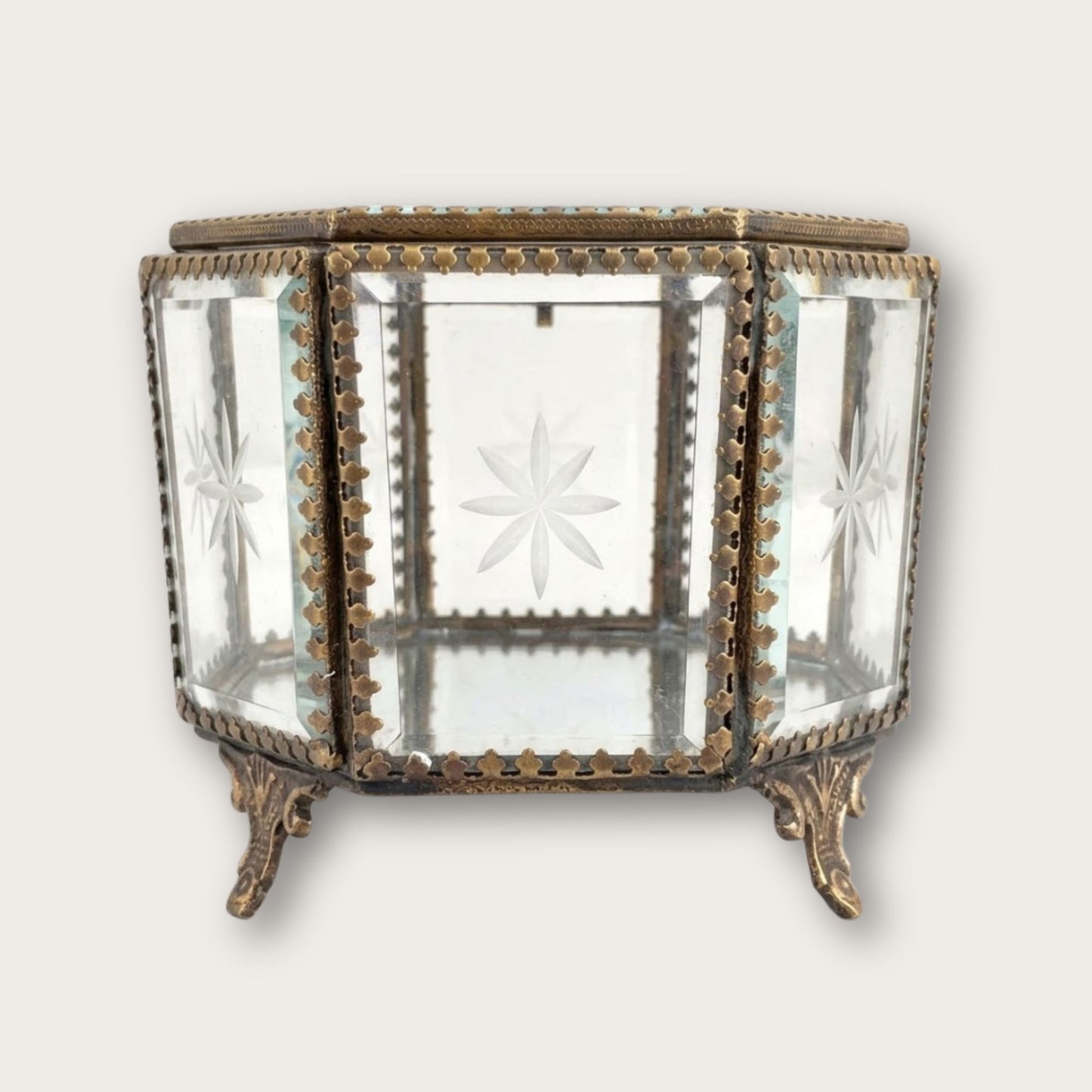 French Victorian Style Etched Clear Trinket Box