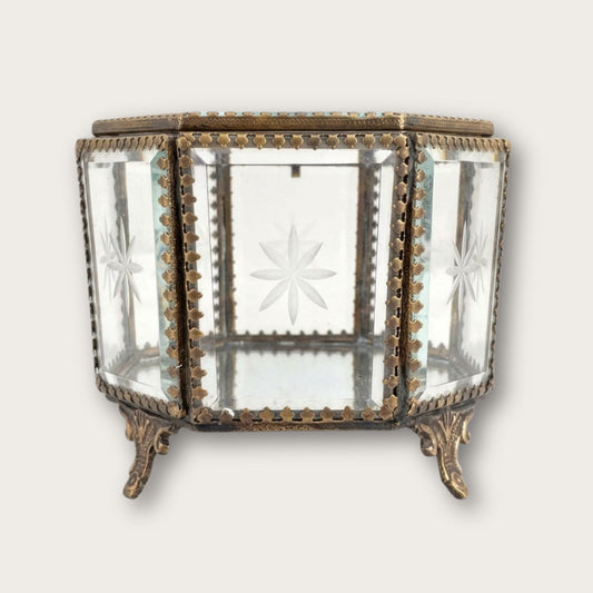 French Victorian Style Etched Clear Trinket Box