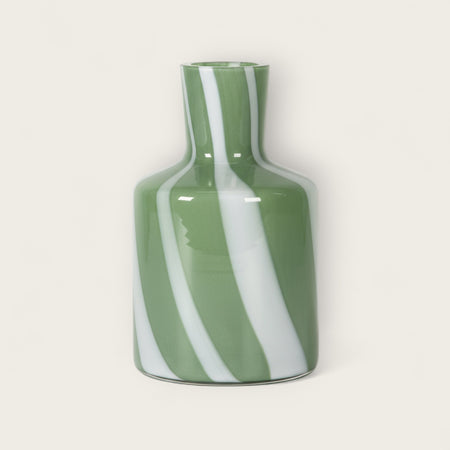 Glass Bud Vase, Green and White Humbug Stripe Design