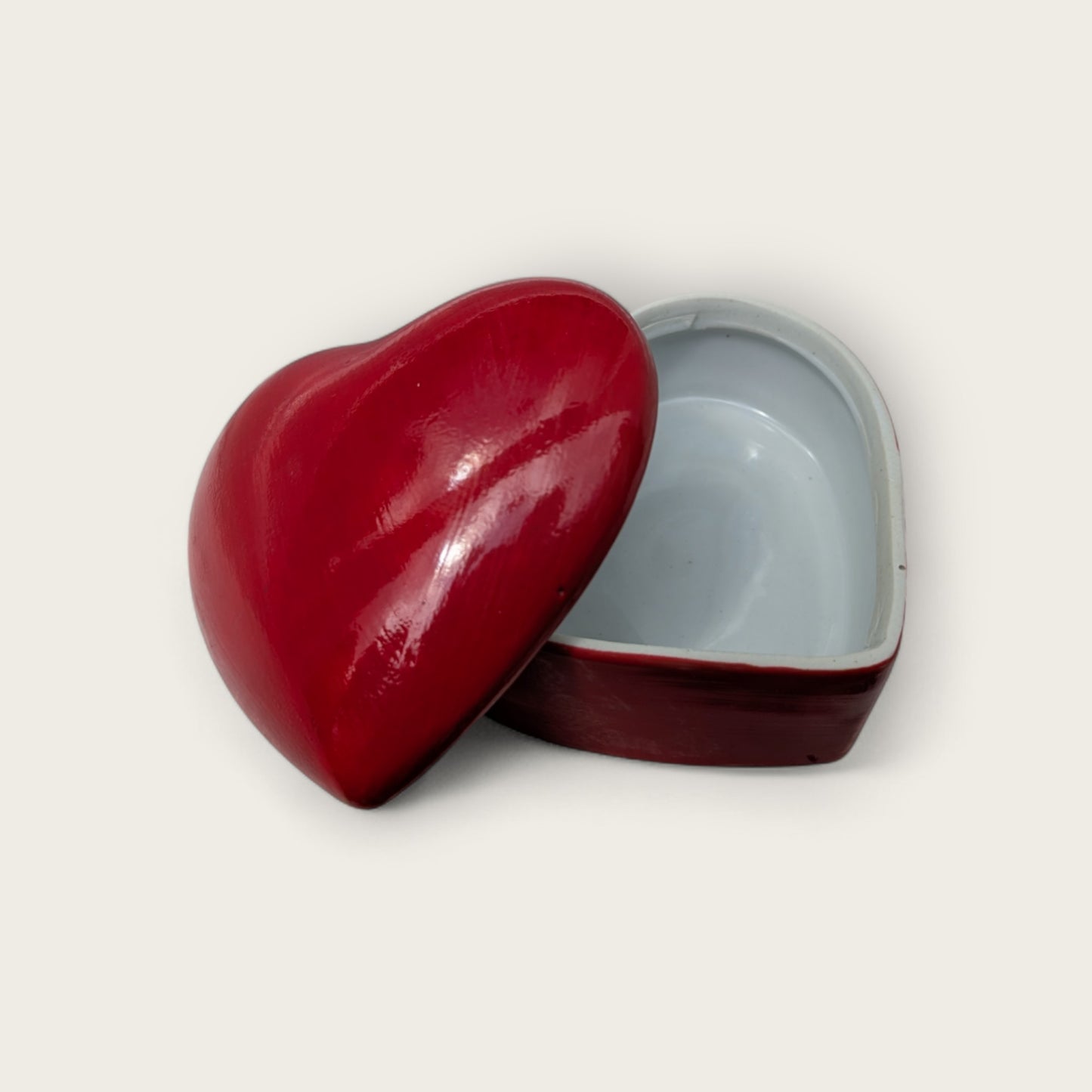 Porcelain Red Heart Trinket Box, Hand-Painted