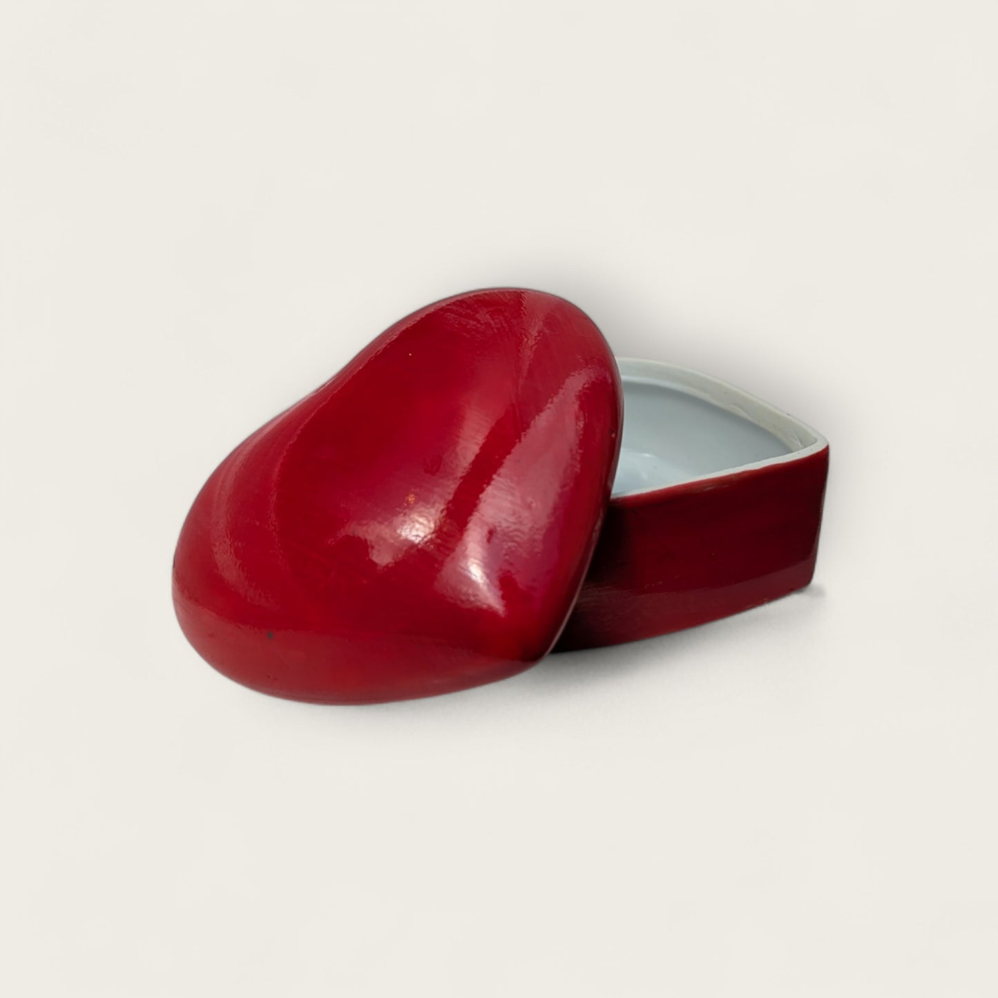 Porcelain Red Heart Trinket Box, Hand-Painted
