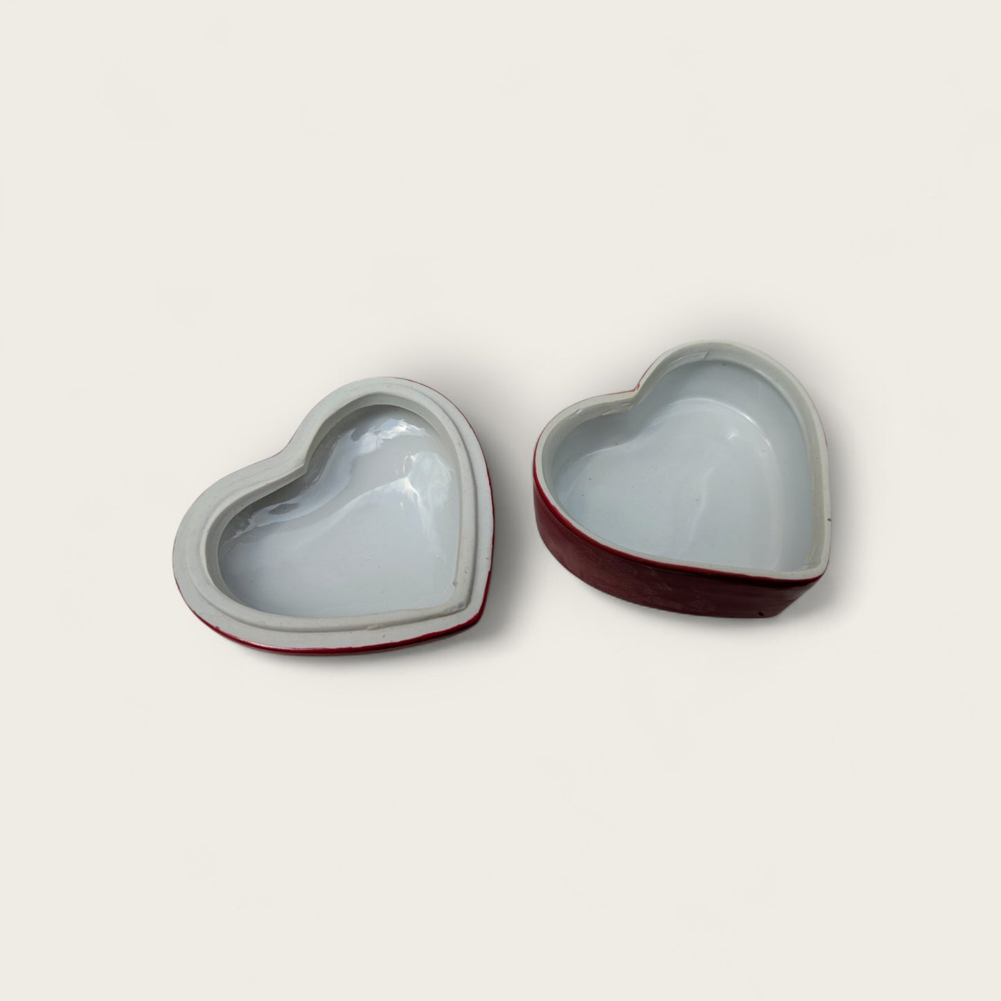 Porcelain Red Heart Trinket Box, Hand-Painted