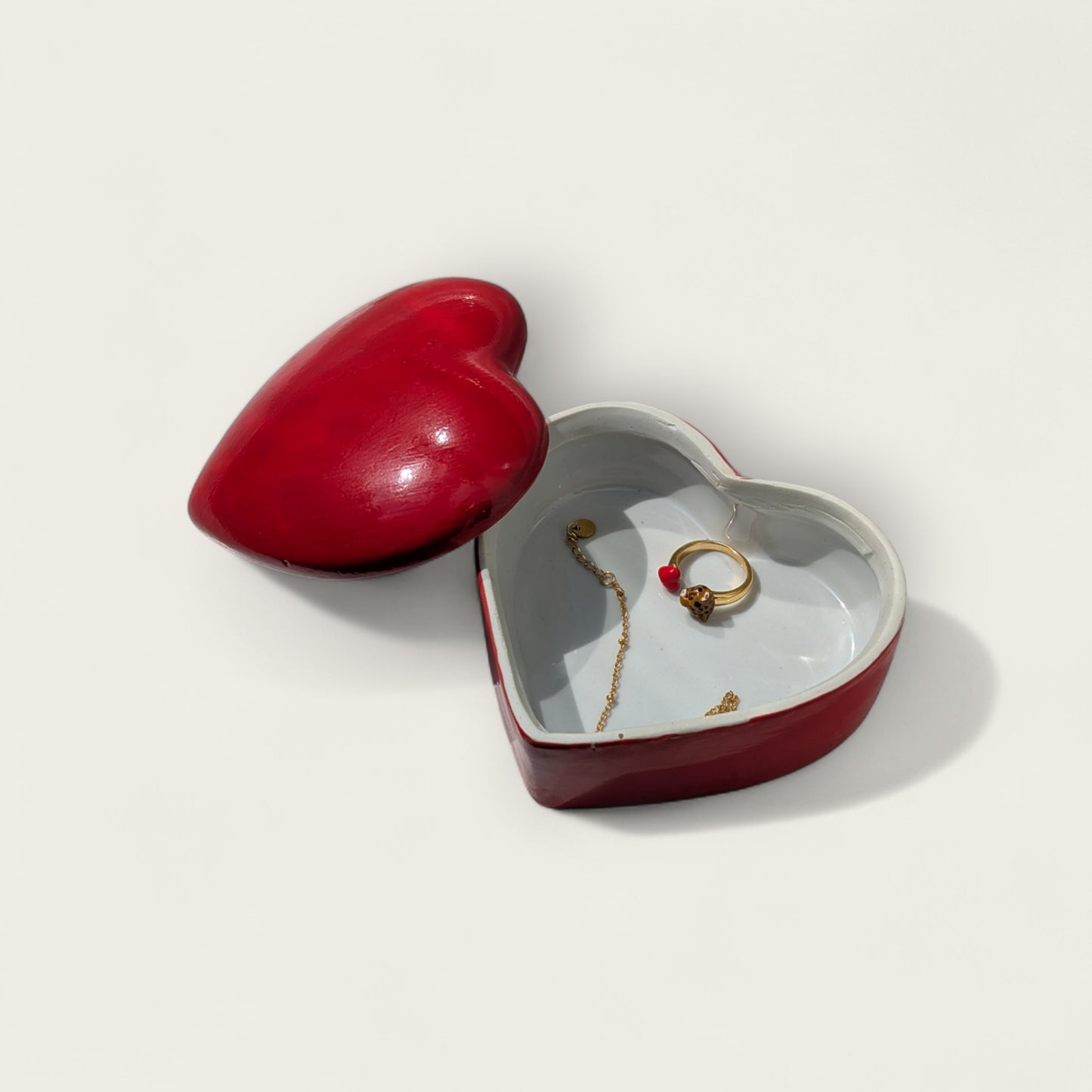Porcelain Red Heart Trinket Box, Hand-Painted