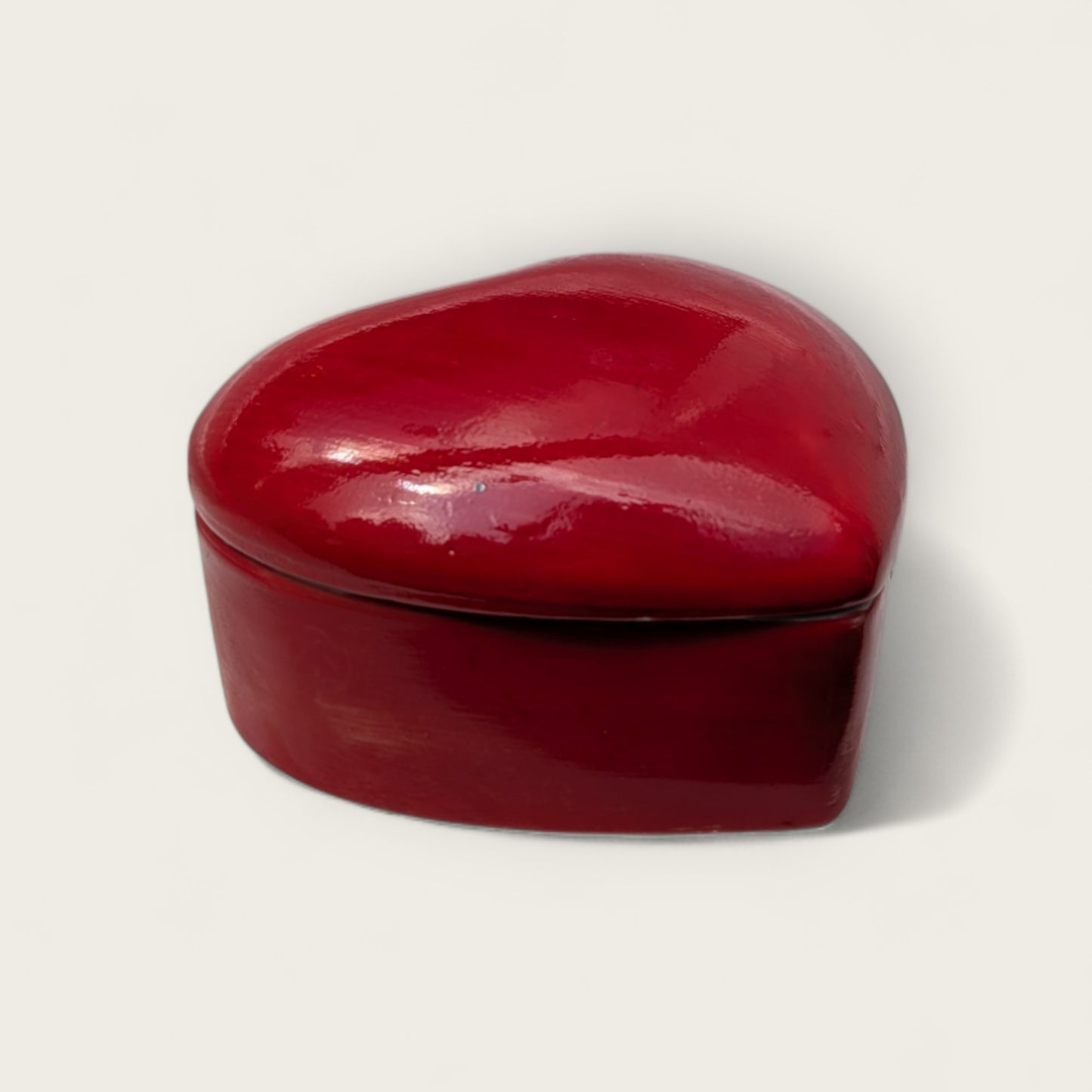 Porcelain Red Heart Trinket Box, Hand-Painted