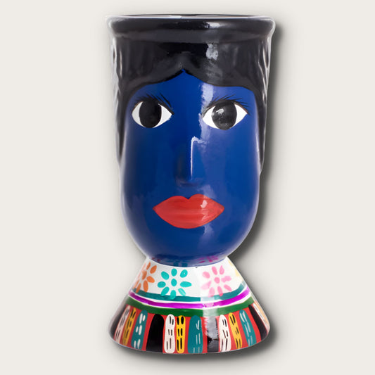 Handmade Blue Ceramic Head Vase